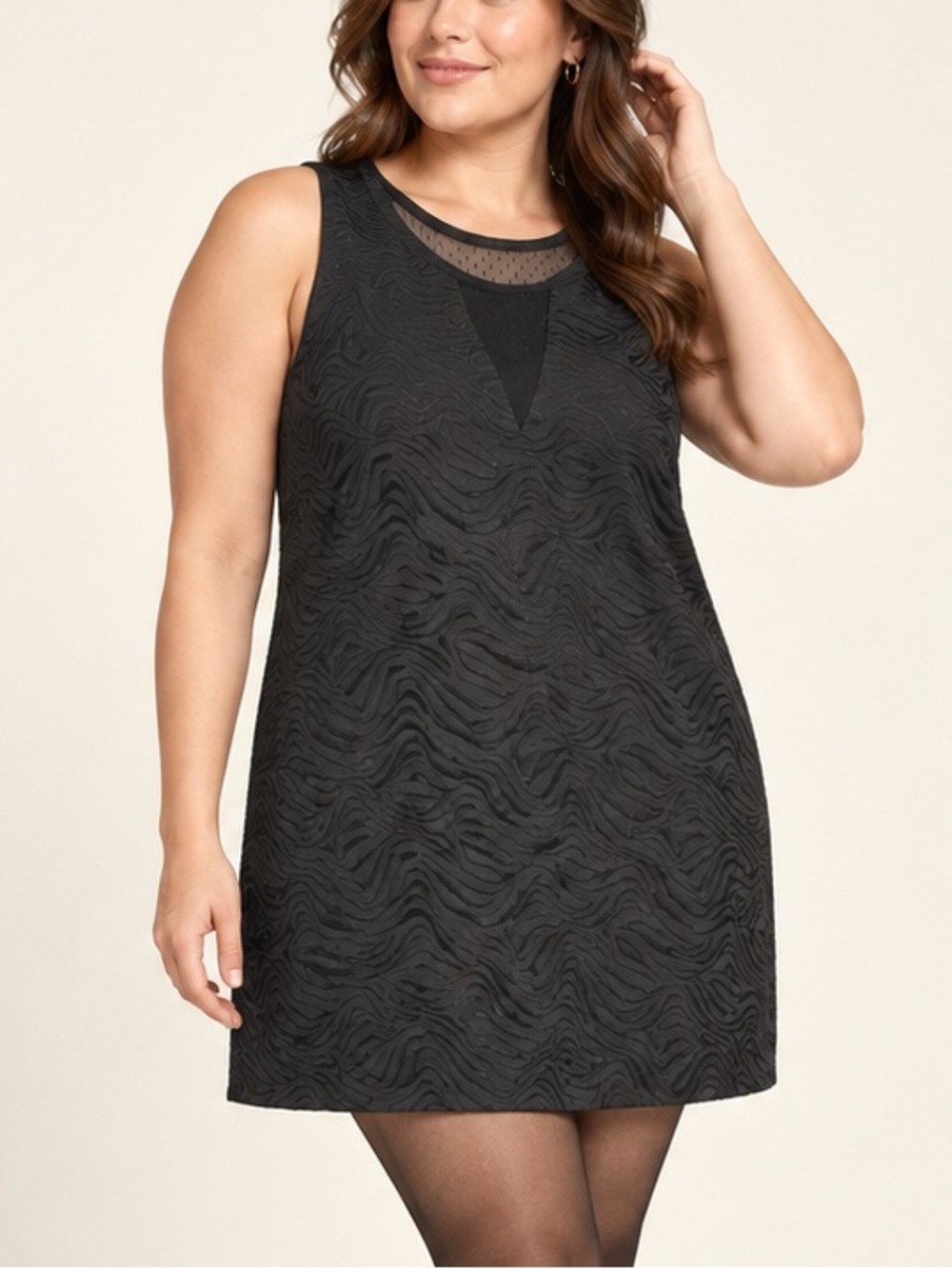 NAF NAF Black Textured Zebra Mesh Illusion Shift Mini Dress 42 L